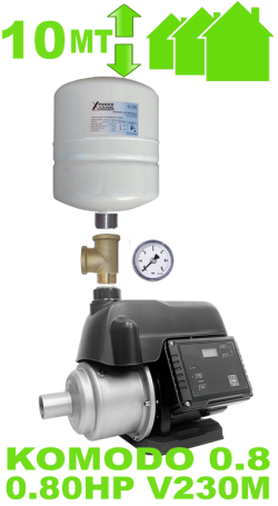 autoclave silenzioso per casa fino a 3 piani con giardino (max 3 appartamenti) completo di elettropompa XPWATERTECH KOMODO 0.8 - raccordi inverter murale e polmone di compensazione